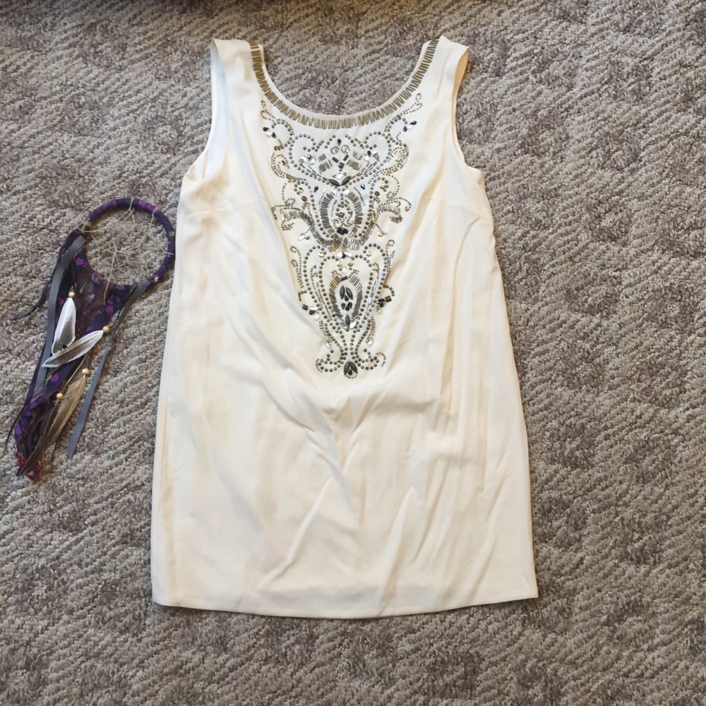 🔴Brazilian Boho Beaded Cream Tunic Dress — Medium - Picture 2 of 7